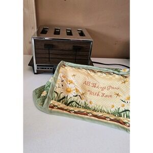 Vintage GE General Electric 4‎ Slice Toaster Chrome Woodgrain Works MCM